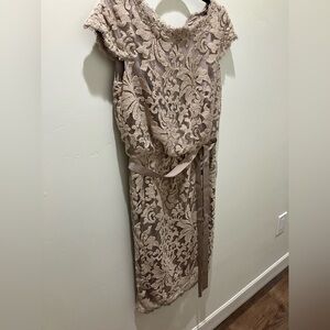 Tadashi Shoji Beige Tan Lace Detail Dress